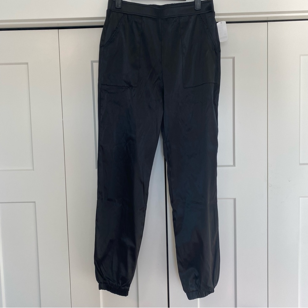 New with tags, Privy black satin jogger pants, size large L, elastic waist